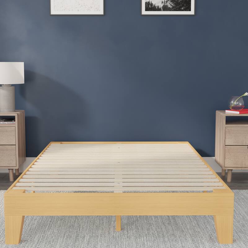 Wood Platform Bed with 14 Wooden Support Slats