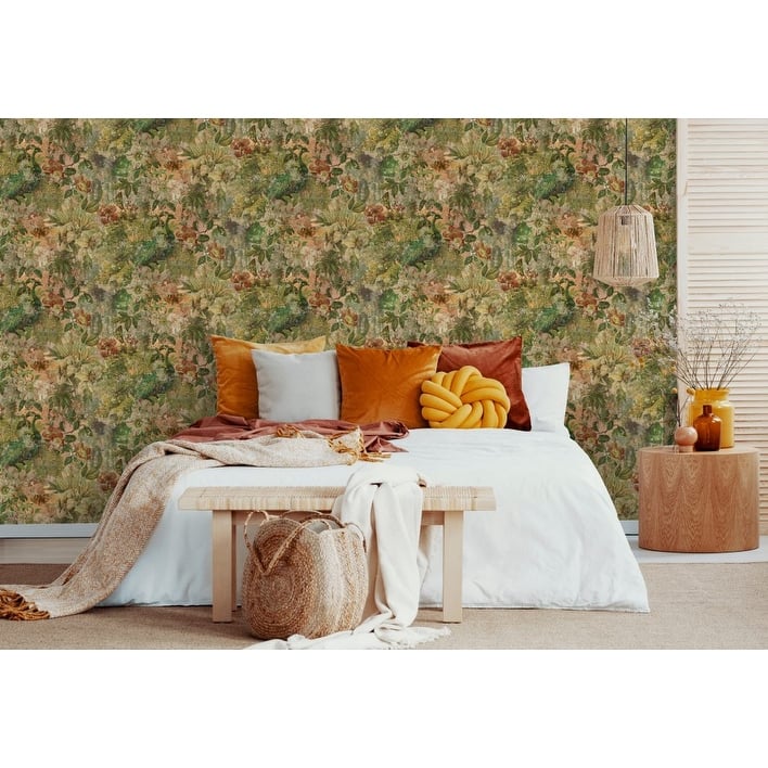 Vintage Floral Peacock Non-pasted Wallpaper – 396in x 20.8in