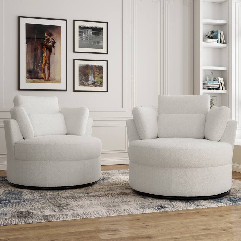 Upholstered Swivel Barrel Armchair with Storage Ottoman (Set of 2)