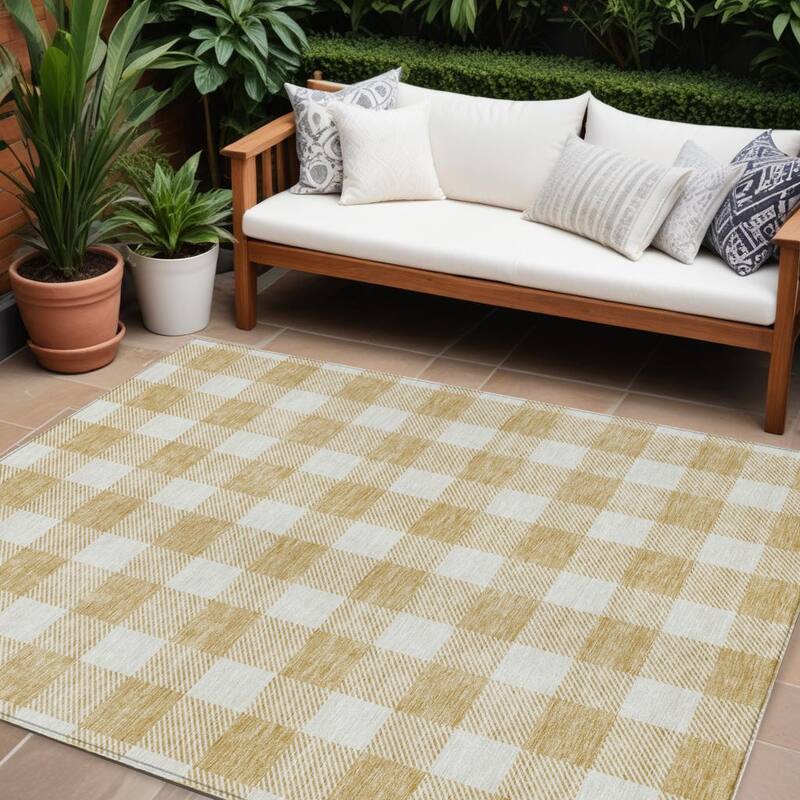 HomeRoots Plaid Transitional Rectangle Outdoor Rug - 9' X 12'