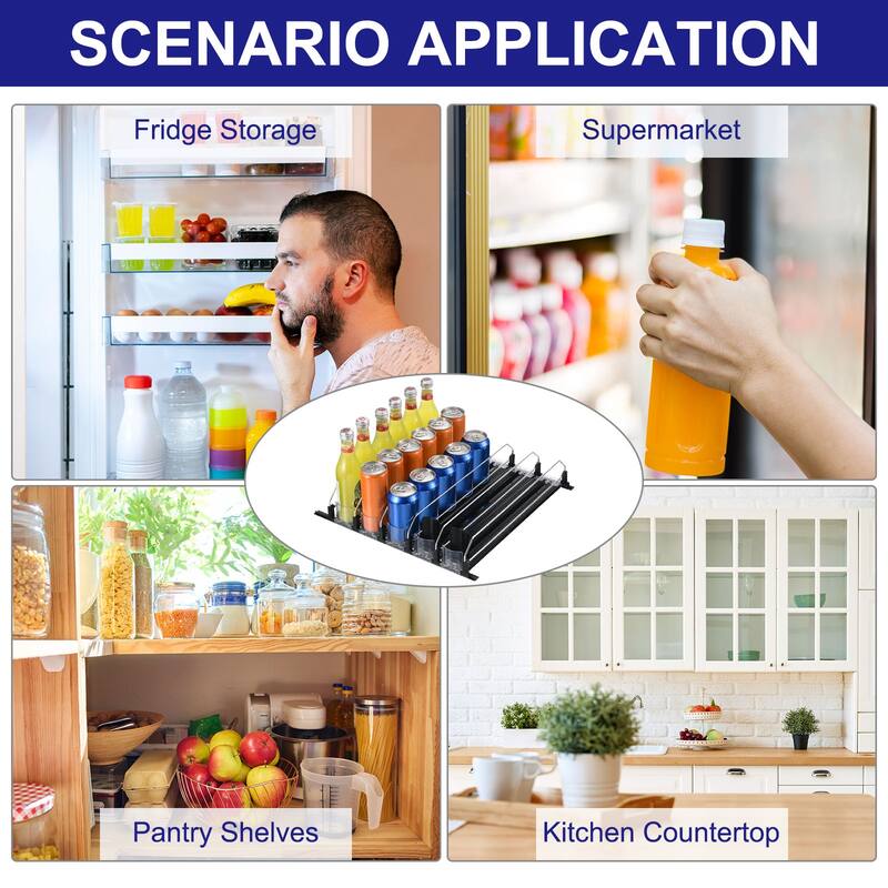 5pcs Self-Pushing Soda Can Dispenser Drink Organizer for Fridge Pantry, Black