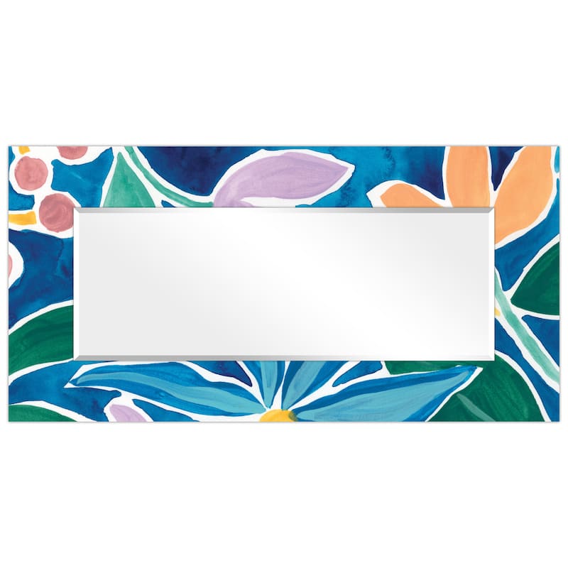 "Tiki Square" Rectangular Beveled Mirror on Free Floating Printed Tempered Art Glass - 72" x 36"