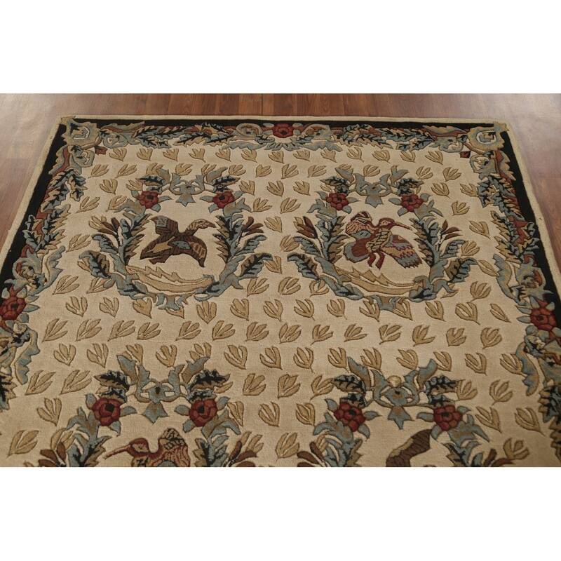 Animal Pictorial Aubusson Indian Area Rug Hand-Tufted Wool Carpet - 5'0" x 8'0"