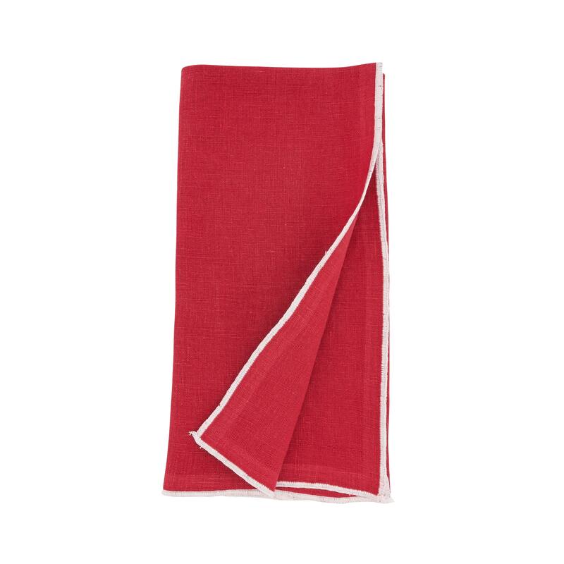 Stonewashed Linen Napkins With Stitched Border Design (Set of 4)