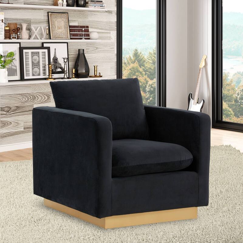 Nervo Velvet Modern Single Seater Sofa, Accent Arm Chair with Gold Stainless Steel Square Base for Living Room & Bedroom - 32.67