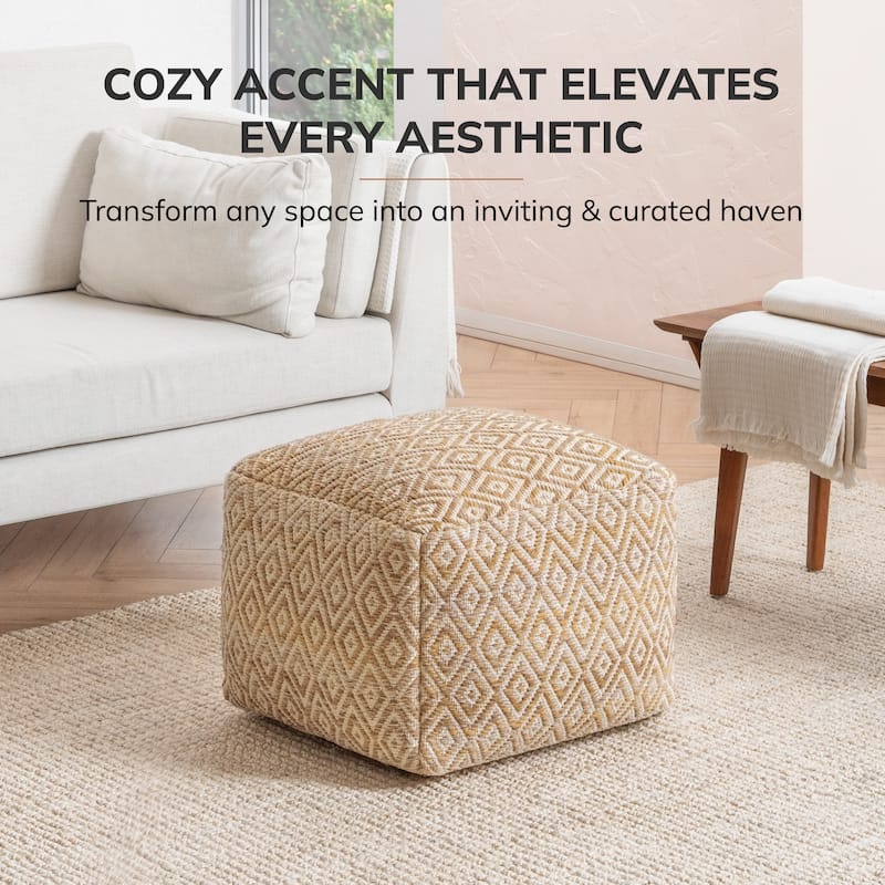 Jani 22-inch Ottoman Pouf - Handcrafted Handmade Ottoman for Seating, Footrest, Home Decor for Living Room, Bedroom