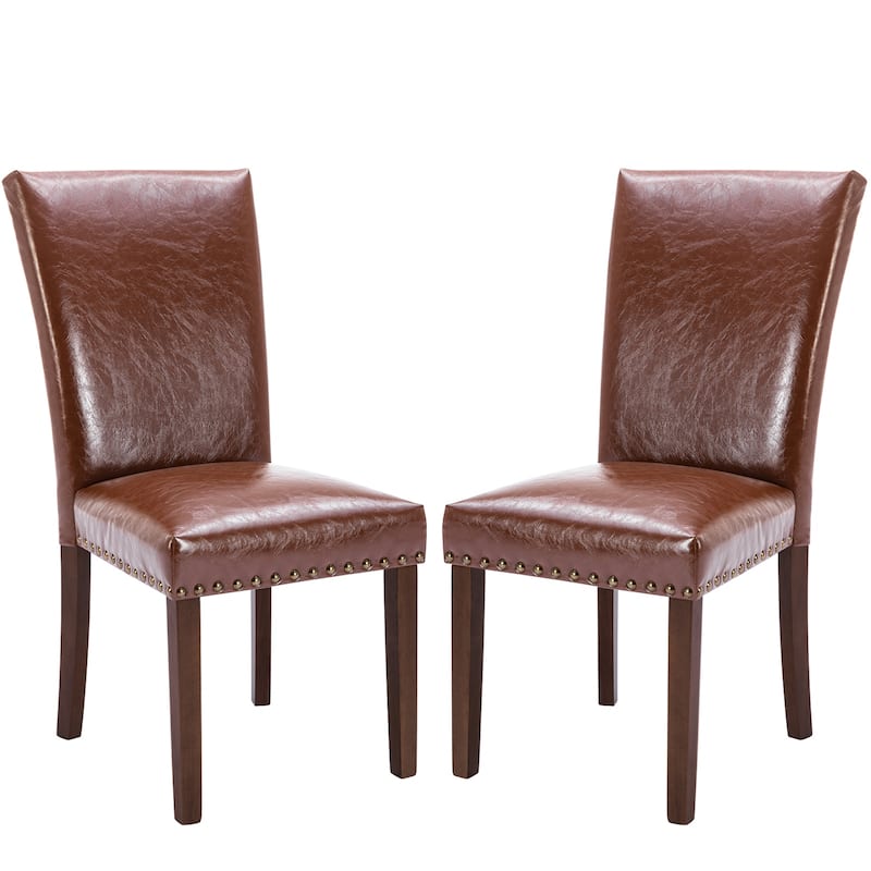 Upholstered Parsons Dining Chairs Set of 2/4/6, Fabric Dining Room Kitchen Side Chair with Nailhead Trim and Wood Legs - Set of 2 - L-LightBrown