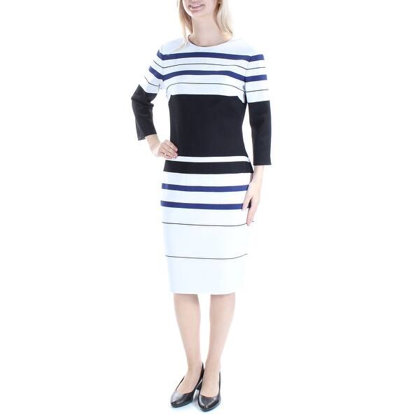 Shop Womens White Navy Long Sleeve Below The Knee Casual Dress