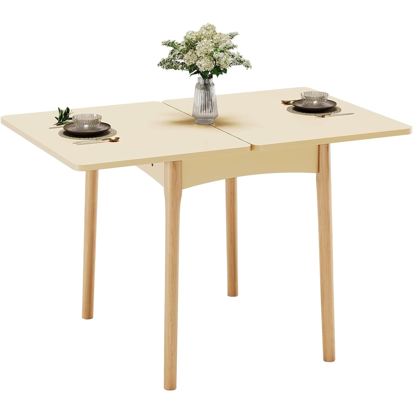 Folding Dining Table with Hidden Storage Pine Wood Legs N A