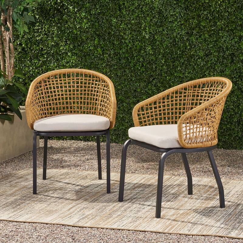 Roomfitters Arias Outdoor Boho Wicker Club Chairs with Cushions, Patio Armchair, Light Brown Set of 2 - Set of 2 - Light Brown