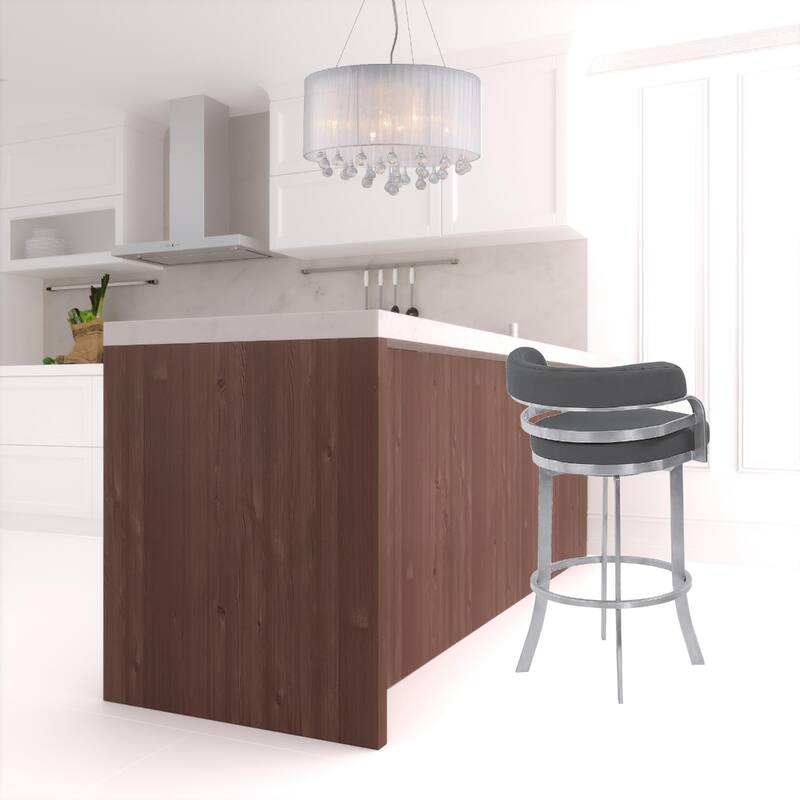 Faux Leather Counter Height Swivel Bar Chair with Silver Frame