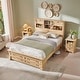 preview thumbnail 64 of 66, Farmhouse Bed Frame with 54" Tall Storage Bookcase Headboard Oak - Queen