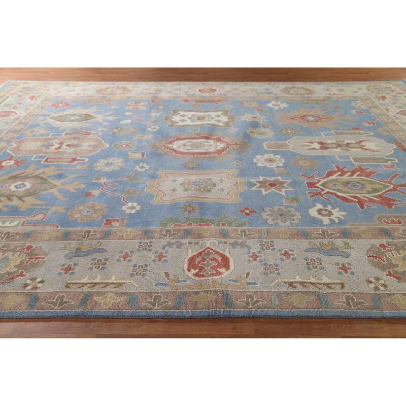 Palace Size Blue Oushak Large Area Rug Hand-Knotted Wool Carpet - 12'0" x 14'11"