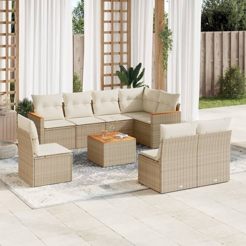 vidaXL Garden Sofa Set Black - 24.4 x 24.4 x 27.2 - Beige Large With table