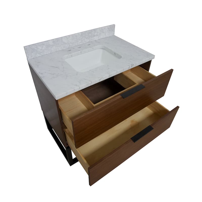 KitchenBathCollection Mia 36" Bathroom Vanity with Carrara Marble Top
