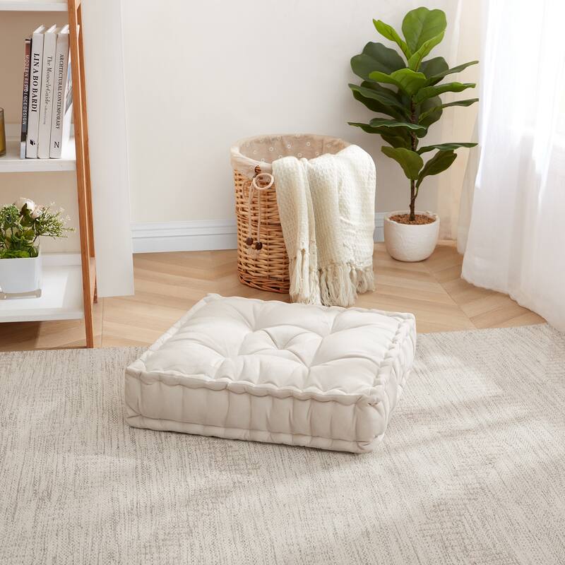Polyester Tufted Square 20" x 20" Meditation Yoga Floor Pillow - Single - Ivory