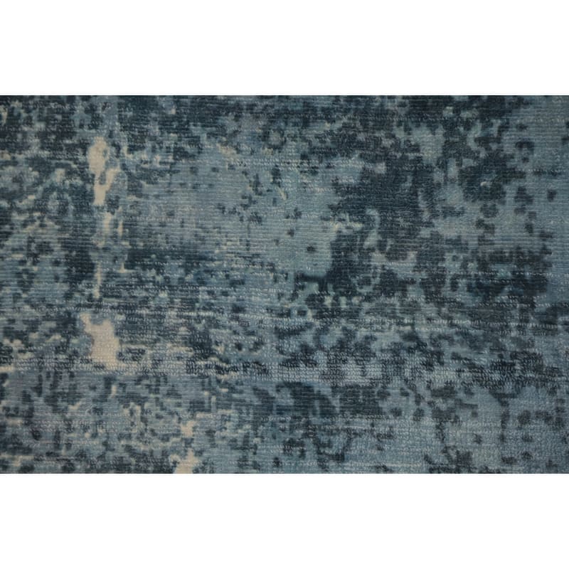 Hand Knotted Oriental Viscose Silk Carpet Modern All-Over Navy Blue & Blues Abstract Area Rug - 7' 11'' X 4' 11''