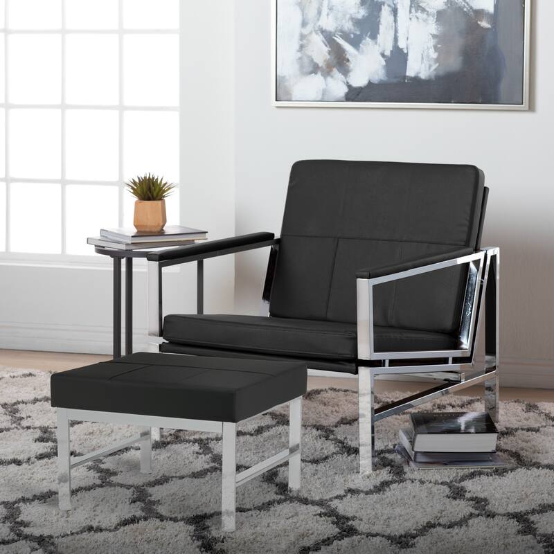 Atlas Mid Century Modern Metal and Leather Ottoman - Black