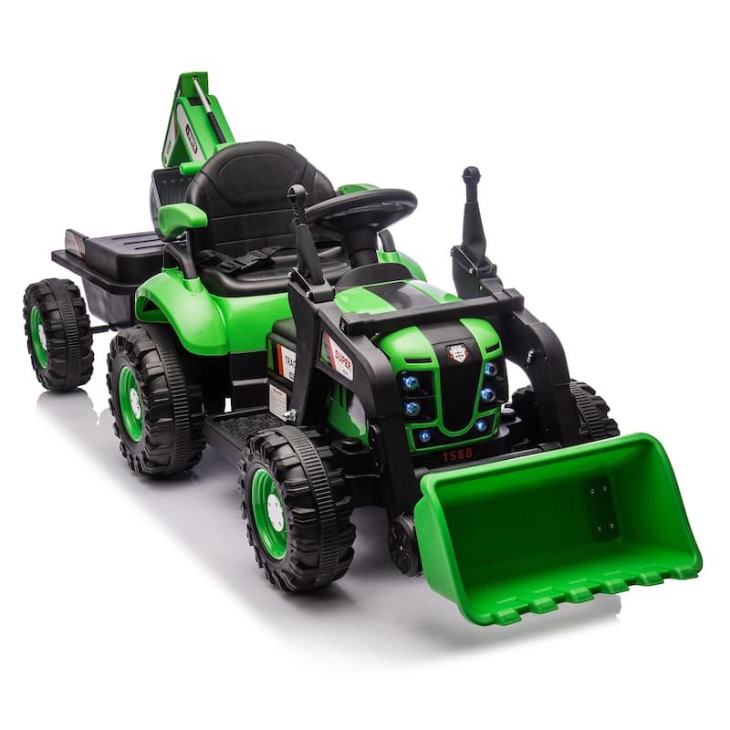 24V Kids Ride-On Electric Tractor Toy with 4-in-1 Construction Attachments w/Parent Remote Control,3-Speed Adjustable