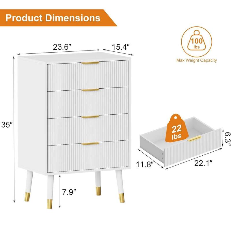 Modern 4 Drawer Dresser, Chest Cabinet Nightstand for Bedroom, Living Room
