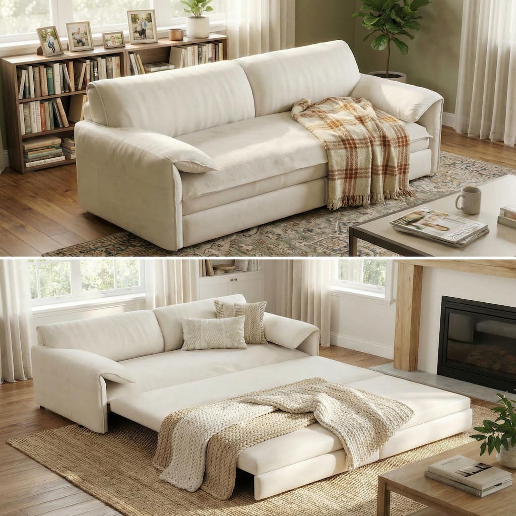 Homy Casa 66" Queen Pull-Out Sofa Bed with Storage, Velvet Loveseat