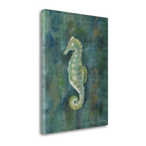 35" Aqua Blue Seahorse Giclee Wrap Canvas Wall Art
