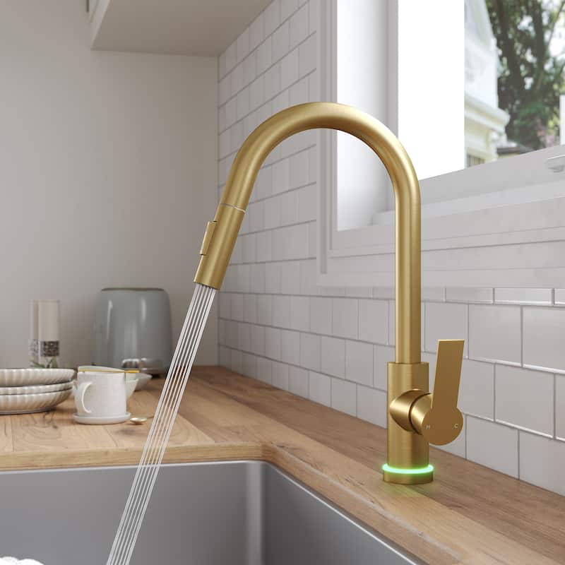 Kitchen Faucets with Pull Down Sprayer LED Single Handle High Arc Pull Out Kitchen Faucet Kitchen Sink Faucet