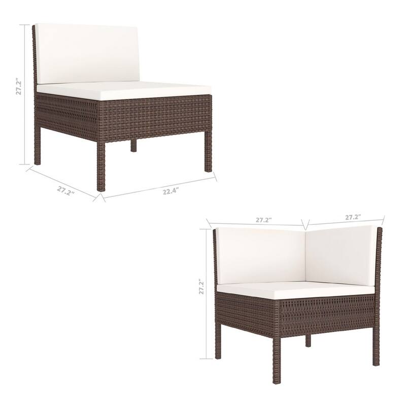 3pc Outdoor Modular Sofa Set, Cushions, Cream White, Brown Poly Rattan