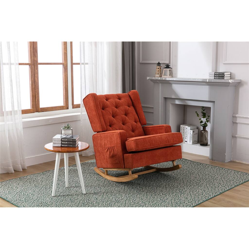 Orange Rocking Chair Accent Chair With High Back And Ergonomic Arm
