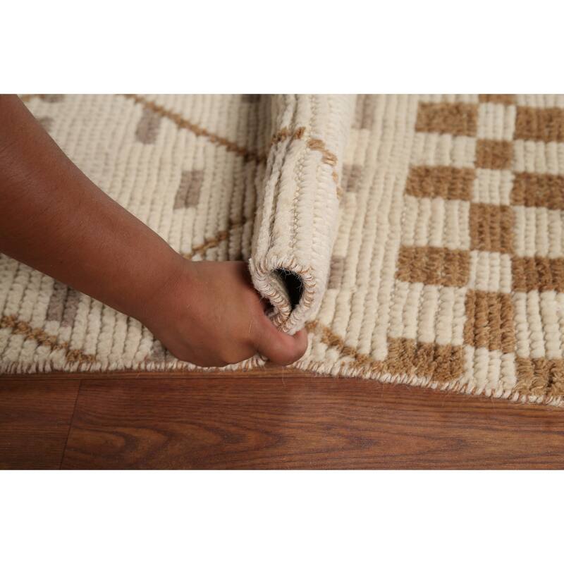 All-Over Moroccan Abstract Area Rug Hand-Knotted Oriental Wool Carpet - 6'2"x 9'10"