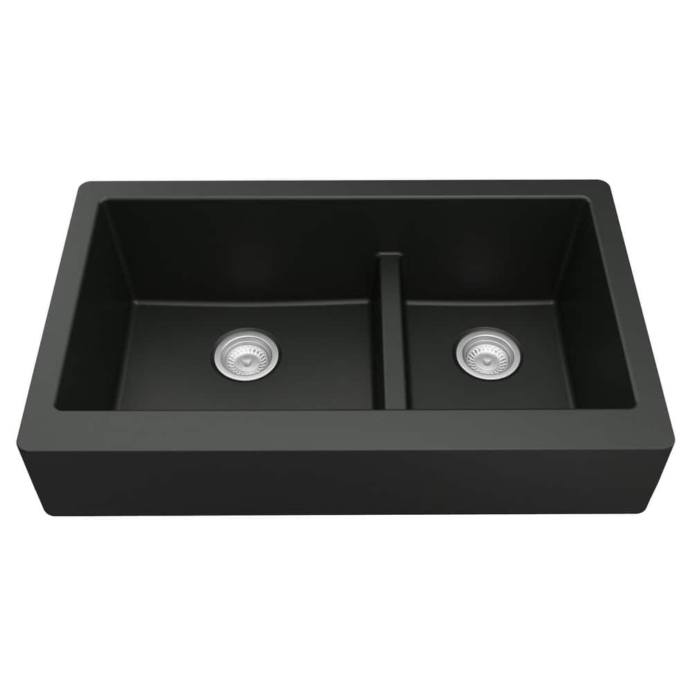 Karran Retrofit Apron-Front Quartz Double Bowl Kitchen Sink