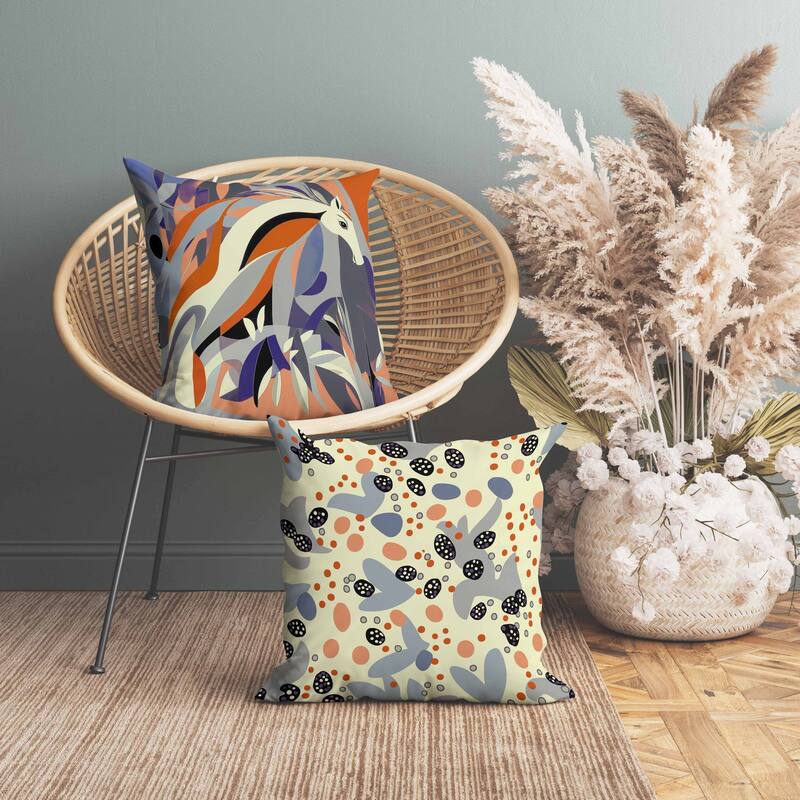 Mythical Horse Faux Suede Reversible Throw Pillow Orange and Blue