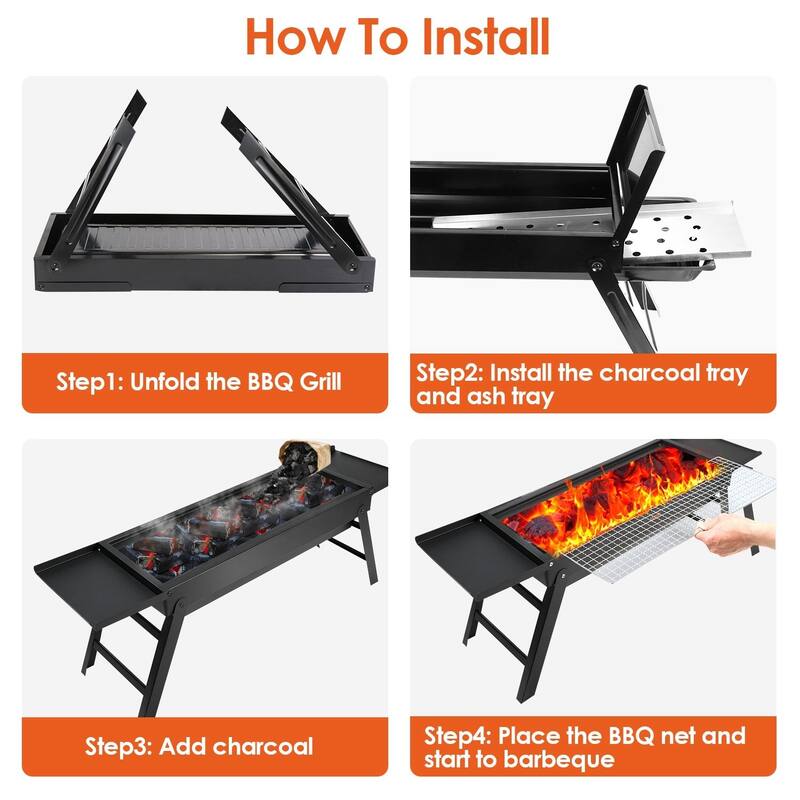 Foldable Charcoal BBQ Grill with Side Tray