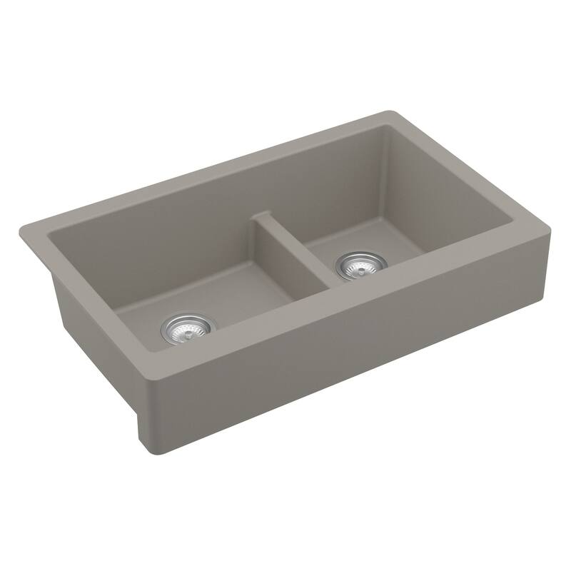 Karran Retrofit Farmhouse Quartz 34 in. Double Bowl 60/40 Sink Kit