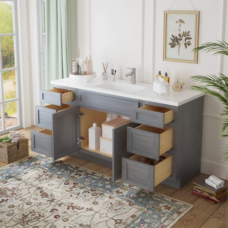 Vanity Art 66" Oak Freestanding Bathroom Vanity Cabinet without Top
