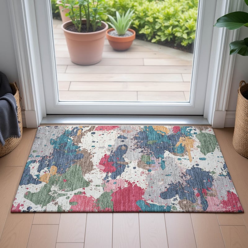 Machine Washable Indoor/Outdoor Modern Splatter Chantille Rug