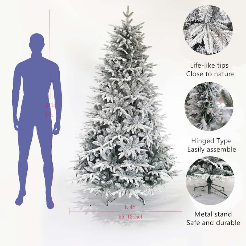 Snow Flocked Christmas Tree 7ft Artificial Hinged Pine Tree - N/A
