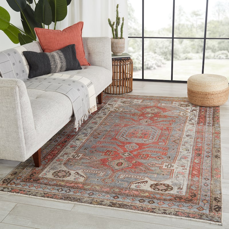 The Curated Nomad Whipple Printed Medallion Grey/ Orange Cotton Mix Area Rug