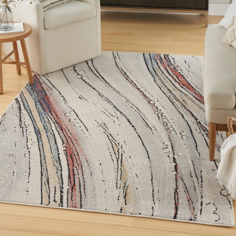 Nourison Motion Indoor only Cream / Ivory Abstract Area Rug - 5' 3" x 7'