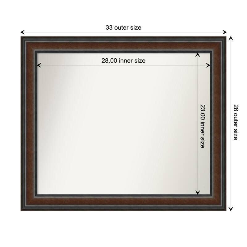 Cyprus Walnut Framed Non-Beveled Custom Wall Mirror, Bathroom Vanity Mirror - Outer Size: 32.75 x 27.75