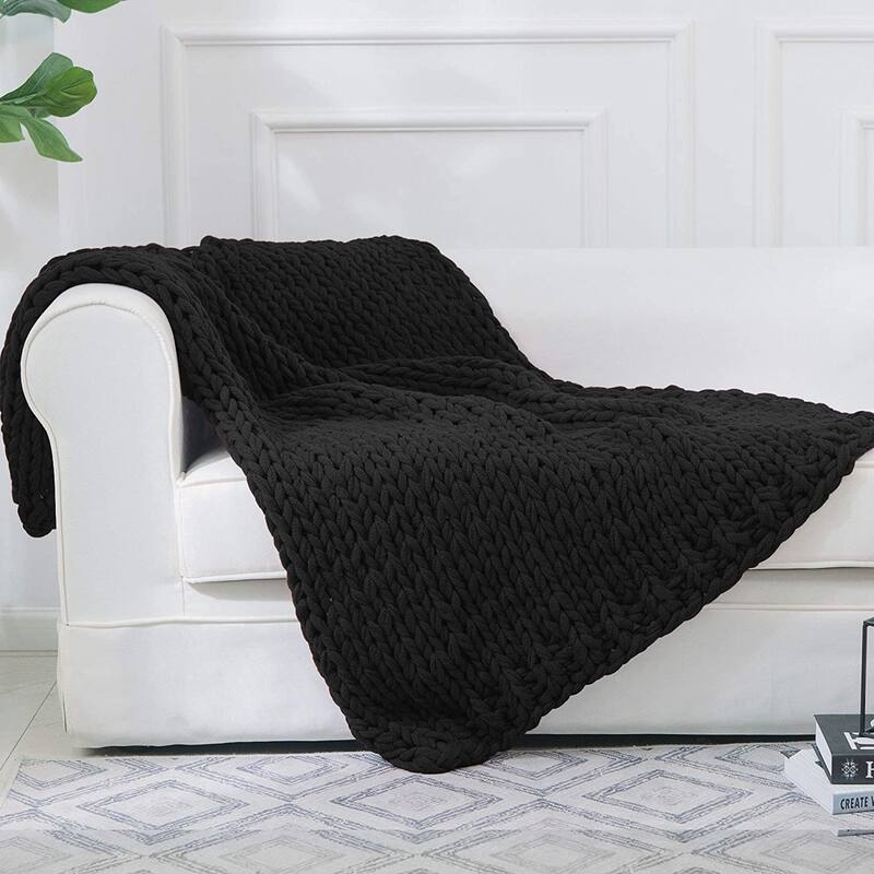 Cheer Collection Ultra Plush Chunky Cable Knit Throw Blanket - Black