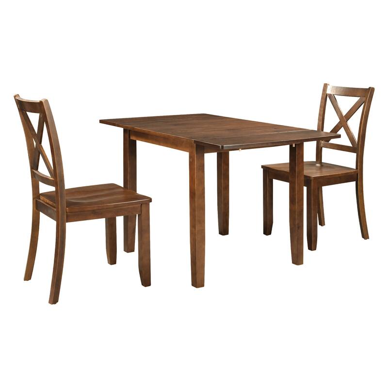 3-Piece Wood Drop Leaf Breakfast Nook Dining Table Set with Two X-back Chairs for Small Space Solutions