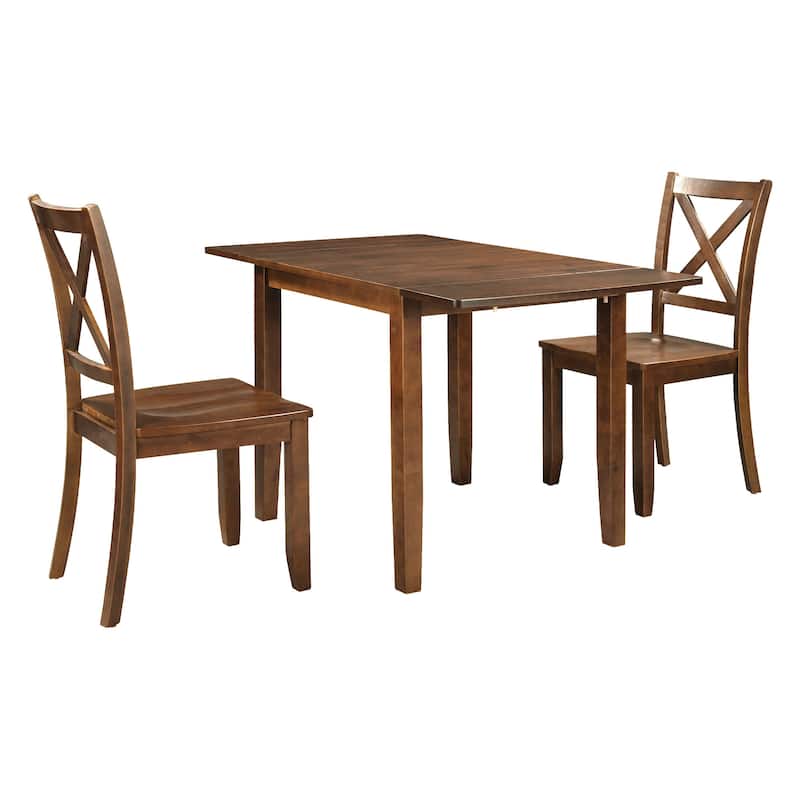 Roomfitters 3-Piece Wood Drop Leaf Breakfast Nook Dining Set with 2 X-Back Chairs, Small Space Design