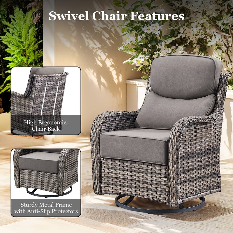 Pocassy Patio Furniture Set with Swivel Chairs, All Weather Patio Wicker