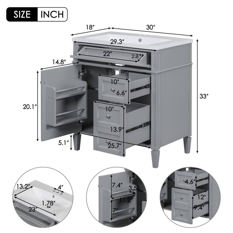 30"Wall Mounted Bathroom Vanity with Resin Sink