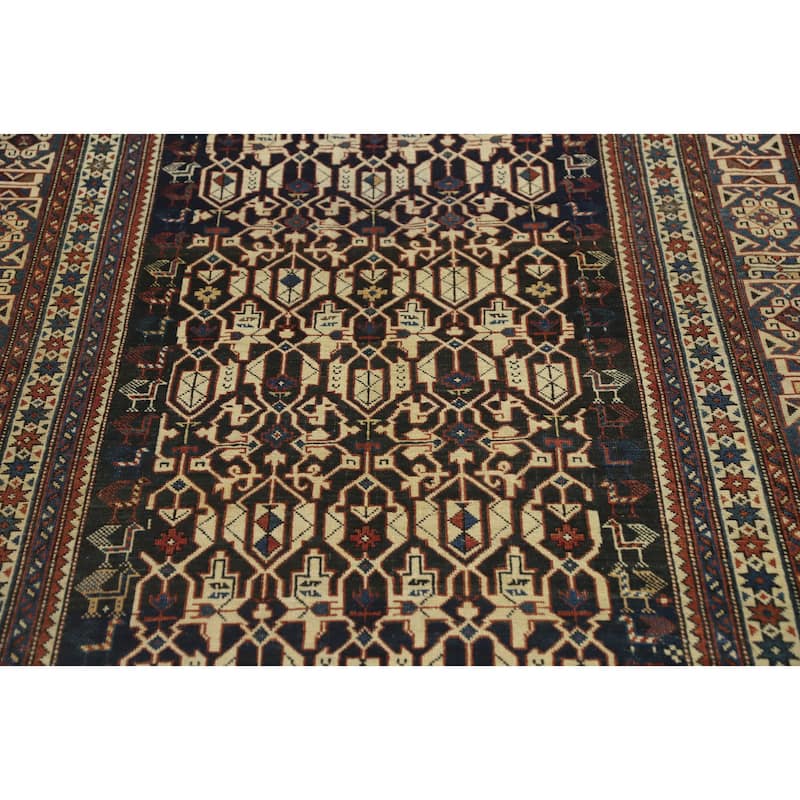 Hand Knotted Oriental 100% Wool Carpet Traditional Geometric Beige & Ivories Kazak Area Rug - 6' 5'' X 4' 5''
