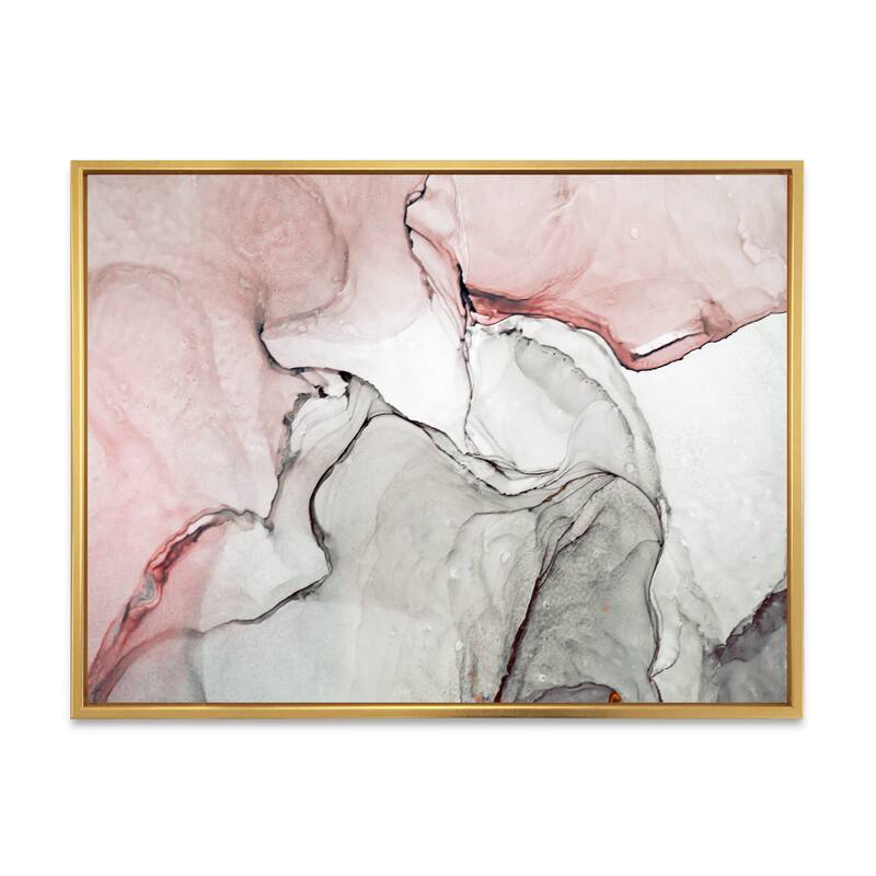 Designart "Luxury Pink Grey Marbled Flow Art II" Abstract Framed Canvas