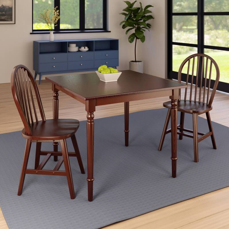 Square Dining Table with Arched Chairs - 36" - Walnut Brown - Set of 3