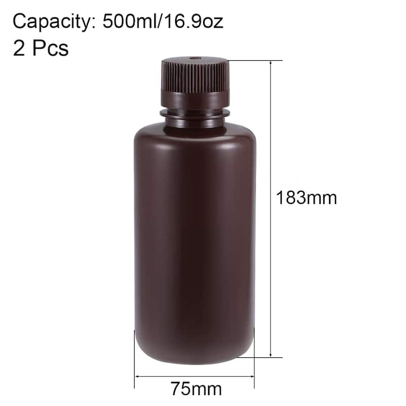 Plastic Reagent Bottle Sample Sealing Liquid Storage Container 2pcs - Brown - 500ml/16.9oz