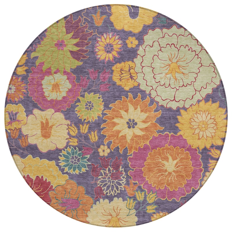 Machine Washable Indoor/ Outdoor Modern Floral Chantille Rug